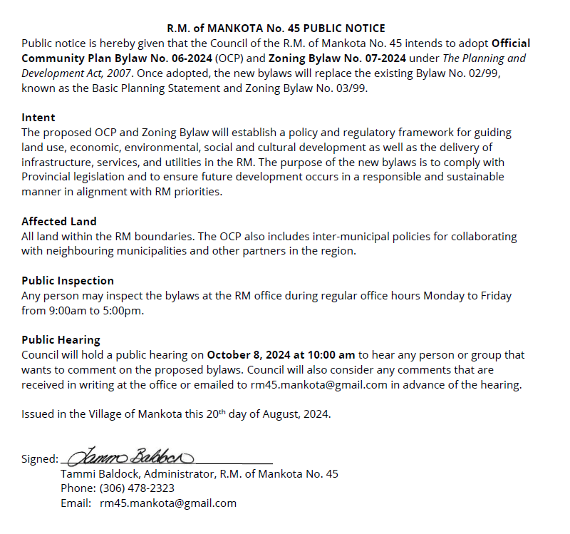 RM 45 – Public Notice – OCP & ZB