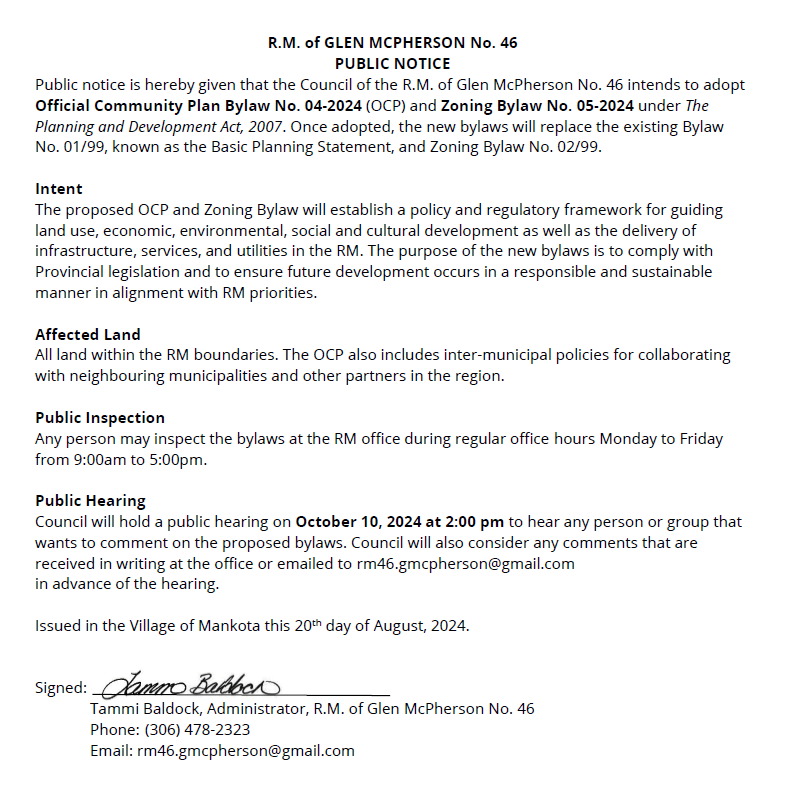 RM 46 – Public Notice – OCP & ZB